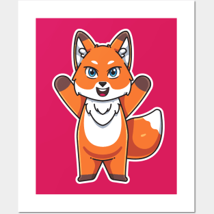 cute fox cartoon illustration vector Posters and Art